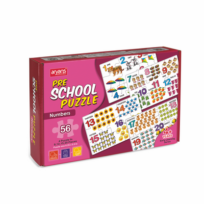 Pre School Puzzle 56 pieces 4 in 1 Puzzle Set For kids to learn and educate  about animals fruits vegetables Alphabets numbers Birds