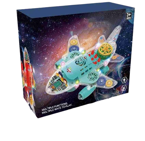 Transparent Gear Plane Toy Flash Music Electric with 3D Colorful Lightning