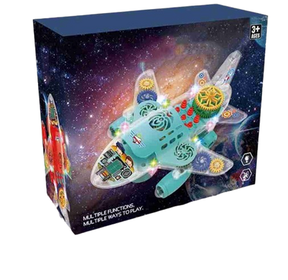 Transparent Gear Plane Toy Flash Music Electric with 3D Colorful Lightning