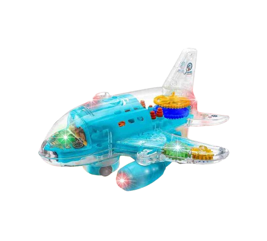 Transparent Gear Plane Toy Flash Music Electric with 3D Colorful Lightning