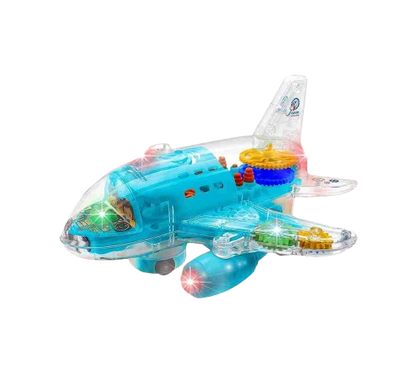 Transparent Gear Plane Toy Flash Music Electric with 3D Colorful Lightning