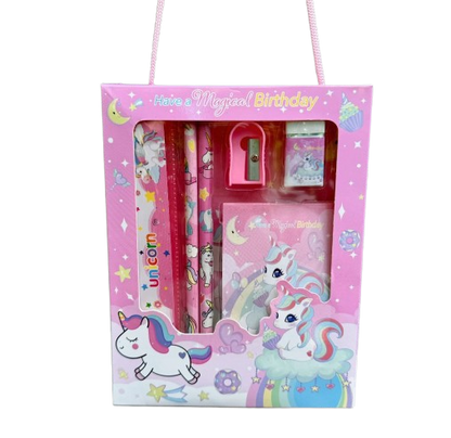 Kids Cartoon Print Stationary Set for Girls Boys with 2 Pencils, 1 Eraser, 1 Sharpener, and 1 Scale set for kids Return Gifts