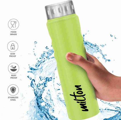 MILTON Stream 1000 Stainless Steel Water Bottle,Light Green 1030 ml Bottle Pack of 1,Light Weight,single walled,Stainless steel,Green