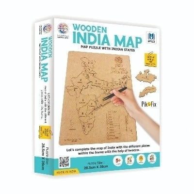 Wooden India Map Puzzle Pik and Fix The Pieces with The Help of Plucker provided