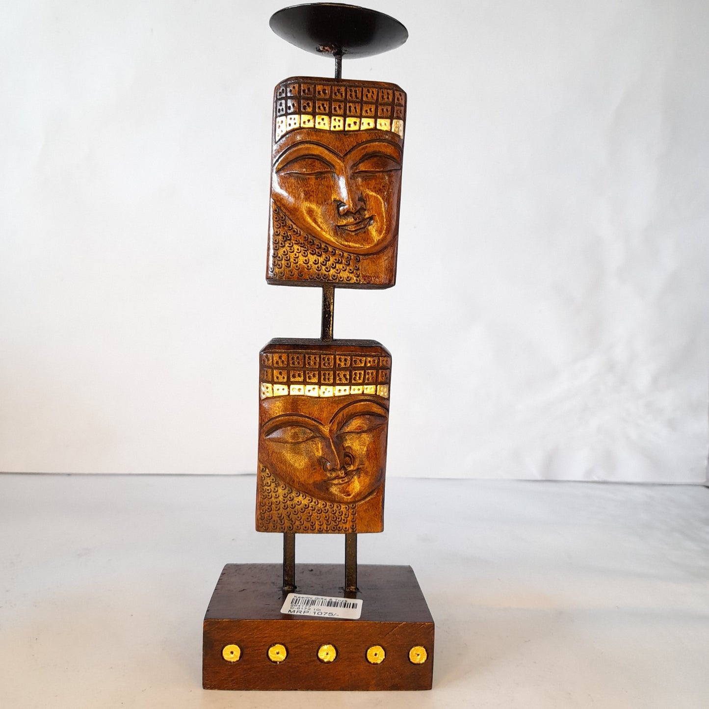 Wooden 2 Gautam Buddha Candle Stand W/Iron Stand