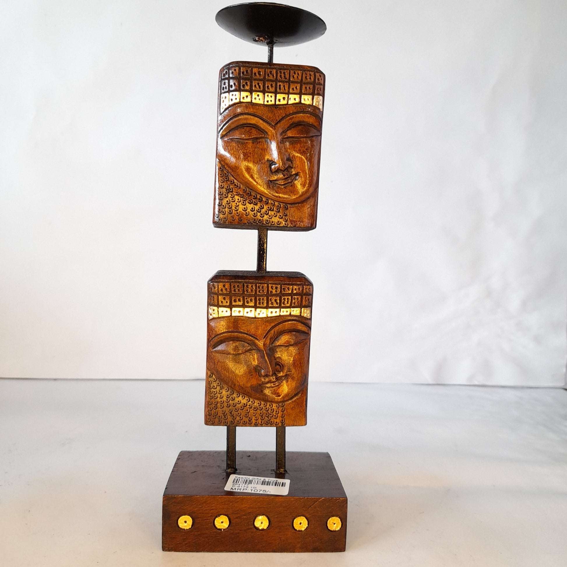 Wooden 2 Gautam Buddha Candle Stand W/Iron Stand