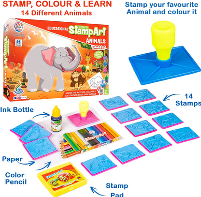 Educational Art and Craft Stamp Art Animal Big with 12 Different Animal Stamps for Kids 3 years above Ages