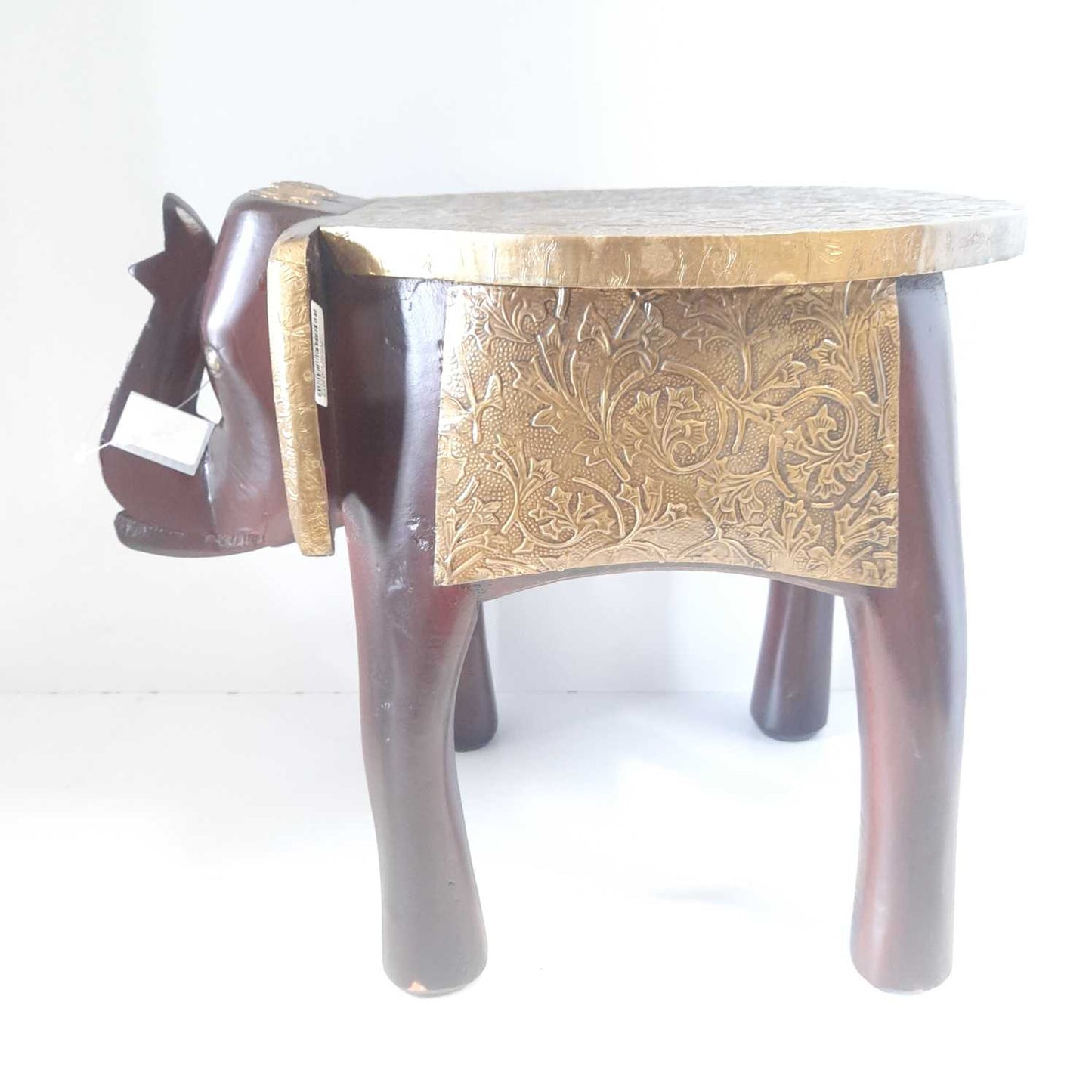 Brass plate desigined wooden elephant stool