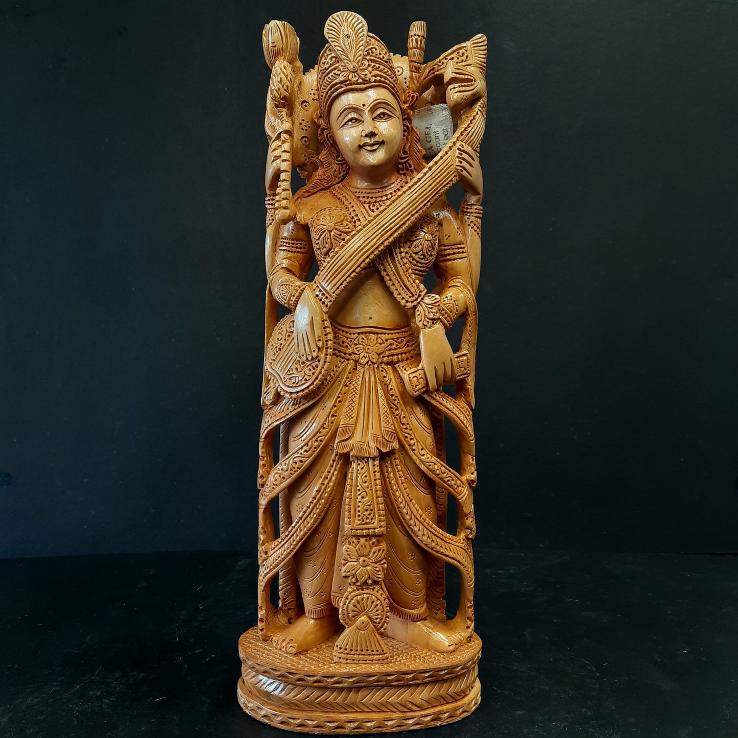 Wooden God Figure Fine Saraswathi