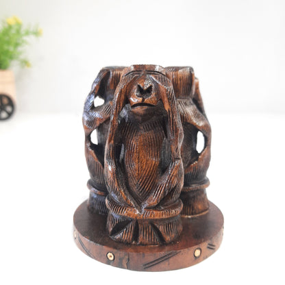 Wooden 3 Wise Monkey on Round Base