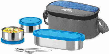 MILTON Stainless Steel Softline Tiffin Master Lunch Max 3 Containers,Blue 3 Containers Lunch Box