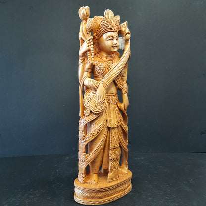 Wooden God Figure Fine Saraswathi