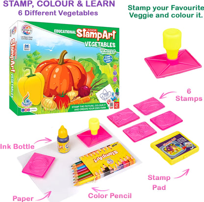 Educational Art and Craft Stamp Art Vegetable Small with 6 Different Vegetable Stamps for Kids Ages from 4 years above