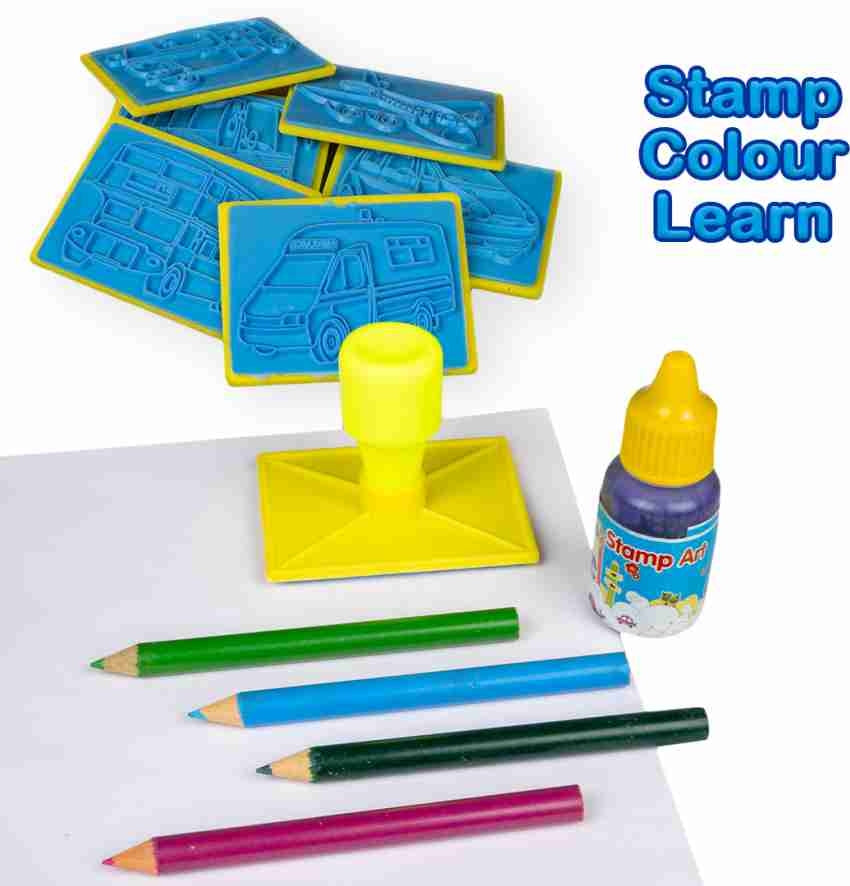 Art and Craft Stamp Art Transport Big with 12 Different Transport Vehicle Stamps for Kids Ages from above 3 years