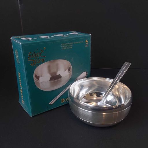 silver coated baby bowl with spoon