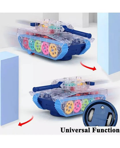 Transparent Bump and Go Concept Tank with 3D Lightning Moving Gears and Music Birthday Toy Gift for 3 Year above Old Boy and Girl Baby