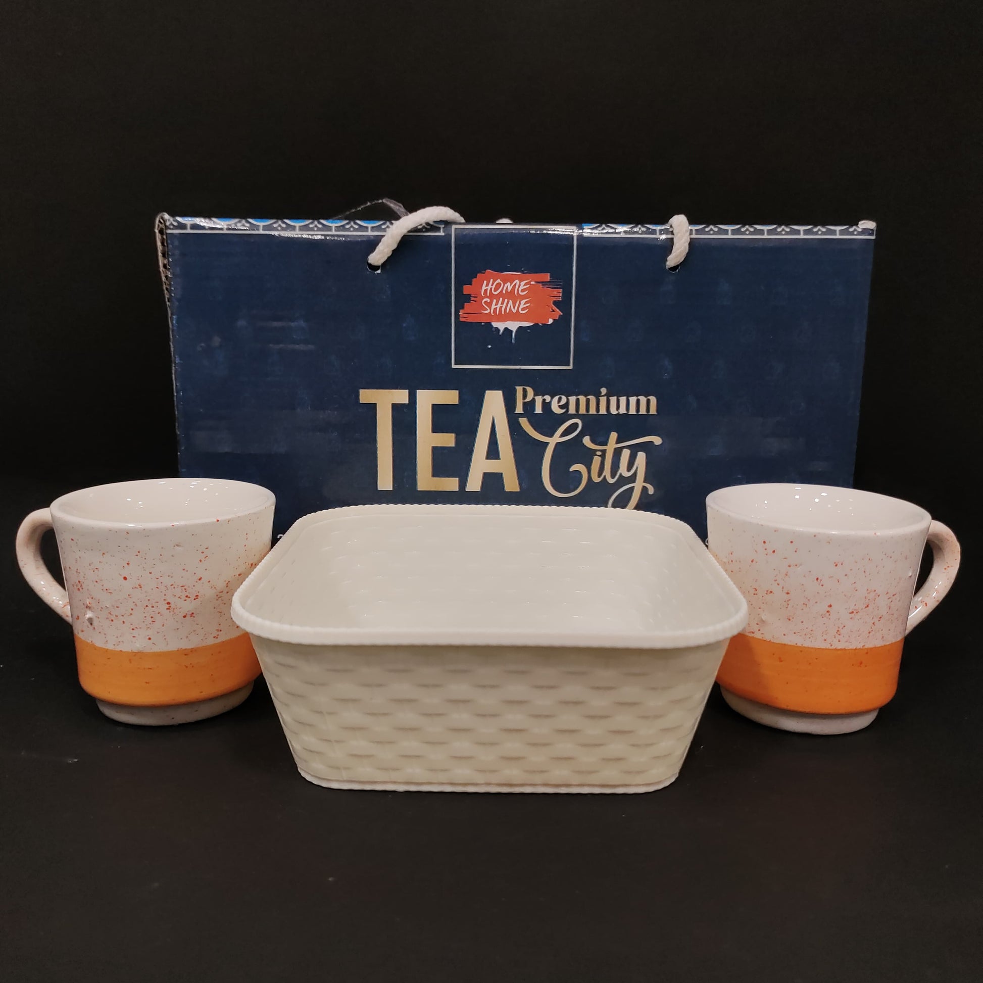 Tea city set of 2 cups with plastic tray for return gift