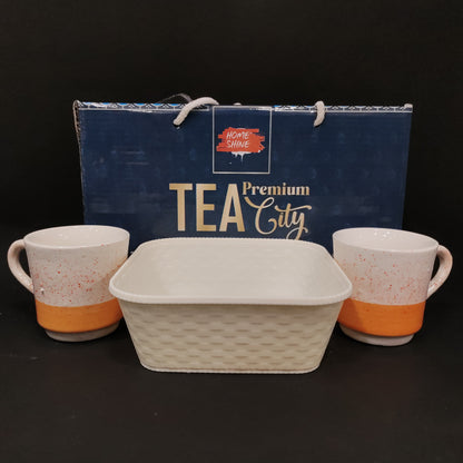 Tea city set of 2 cups with plastic tray for return gift