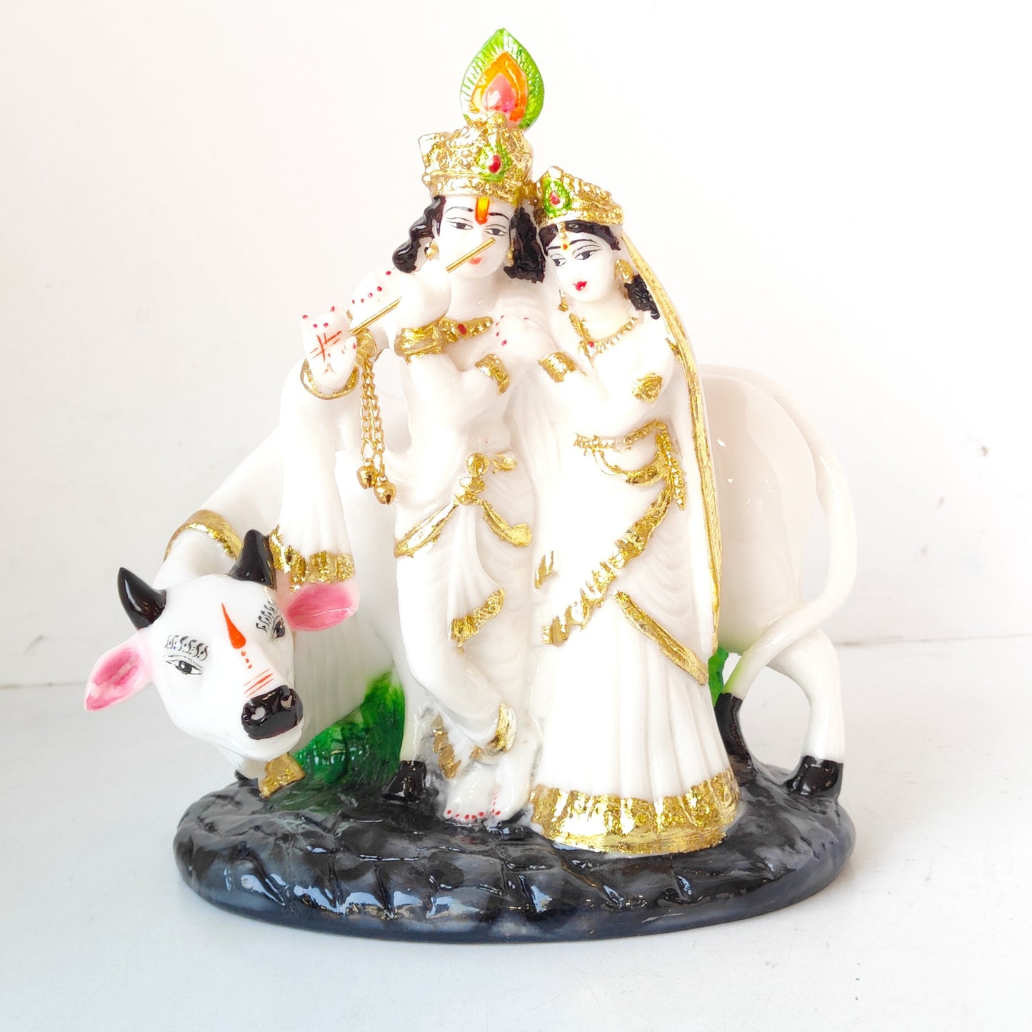 Cow with Radha Krishna Statue