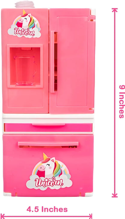 Unicorn Edition Double Door Miniature Role Play Refrigerator with Working Water Dispenser