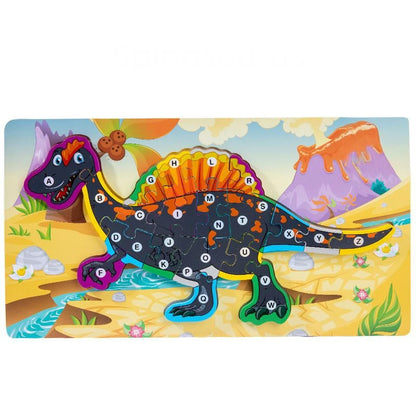 Alphabet Dinosaur Wooden Puzzle Cartoon Jigsaw Puzzle for Age 4 to 8 year old Girls Boys