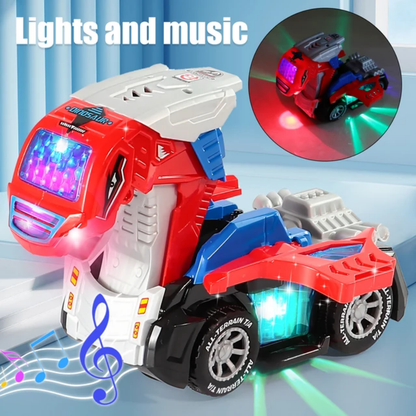 Deformation mini car toy transforming dinosaur car toys with light and music