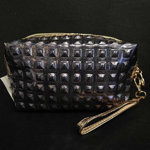 Rectangular shaped glitter gray studded portable cosmetic bag