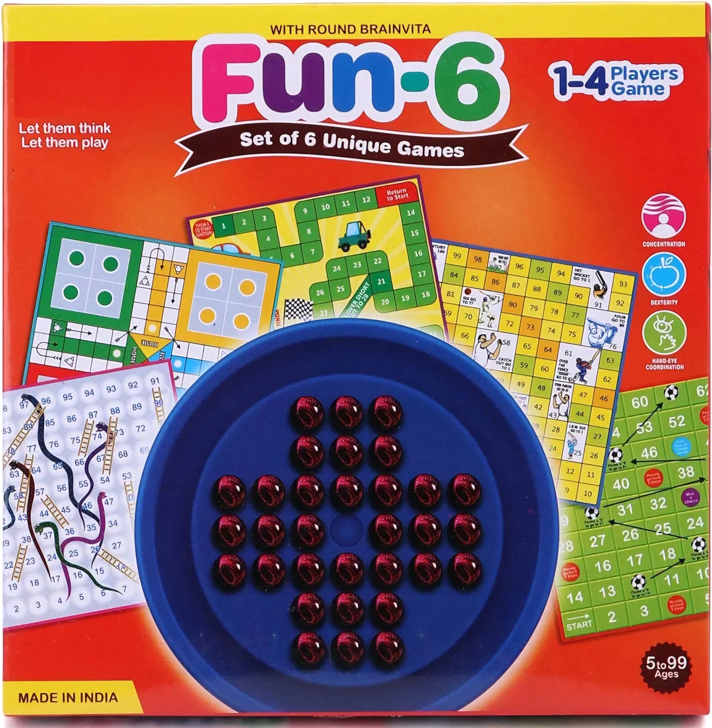 Fun Brainvita Sankes and Ladders Ludo Game Multicolor Set of 6