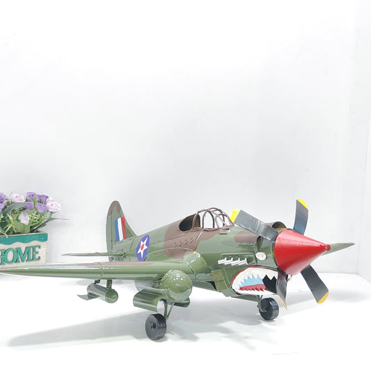 European Creative Nostalgic Iron Airplane Figurines Metal Plane Model Vintage Aircraft Fighter Miniatures Home Decor