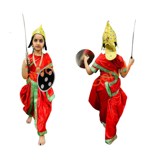 Marathi Saree/ Rani lakshmi Bai costume (Red) - Without Accessories - 6-8 Years/28