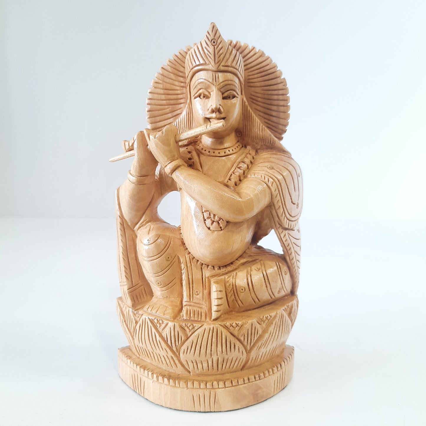 Wooden Krishna Figure Sitting Super Fine