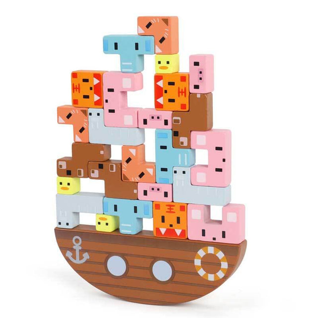 Wooden Animal Boat Puzzle Moon Balance Game For Kids Learning and Brain Development