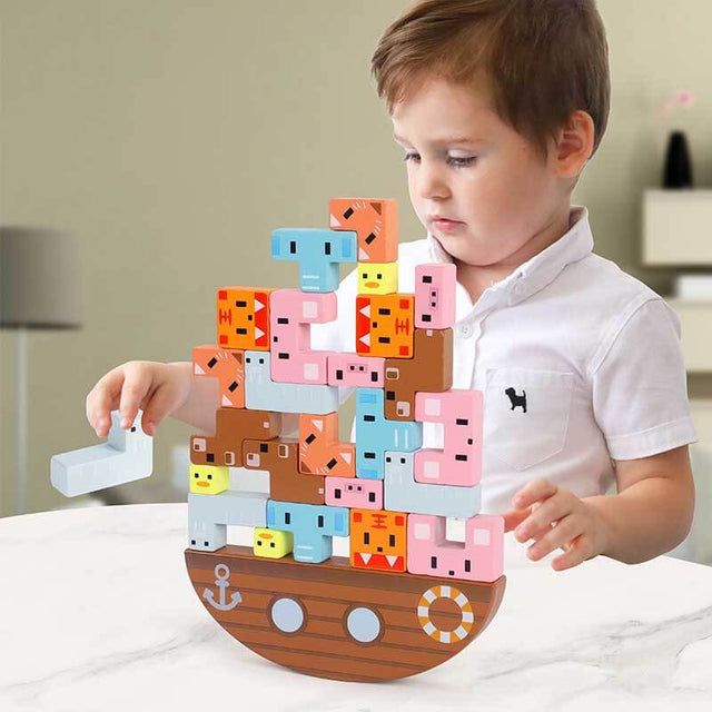 Wooden Animal Boat Puzzle Moon Balance Game For Kids Learning and Brain Development