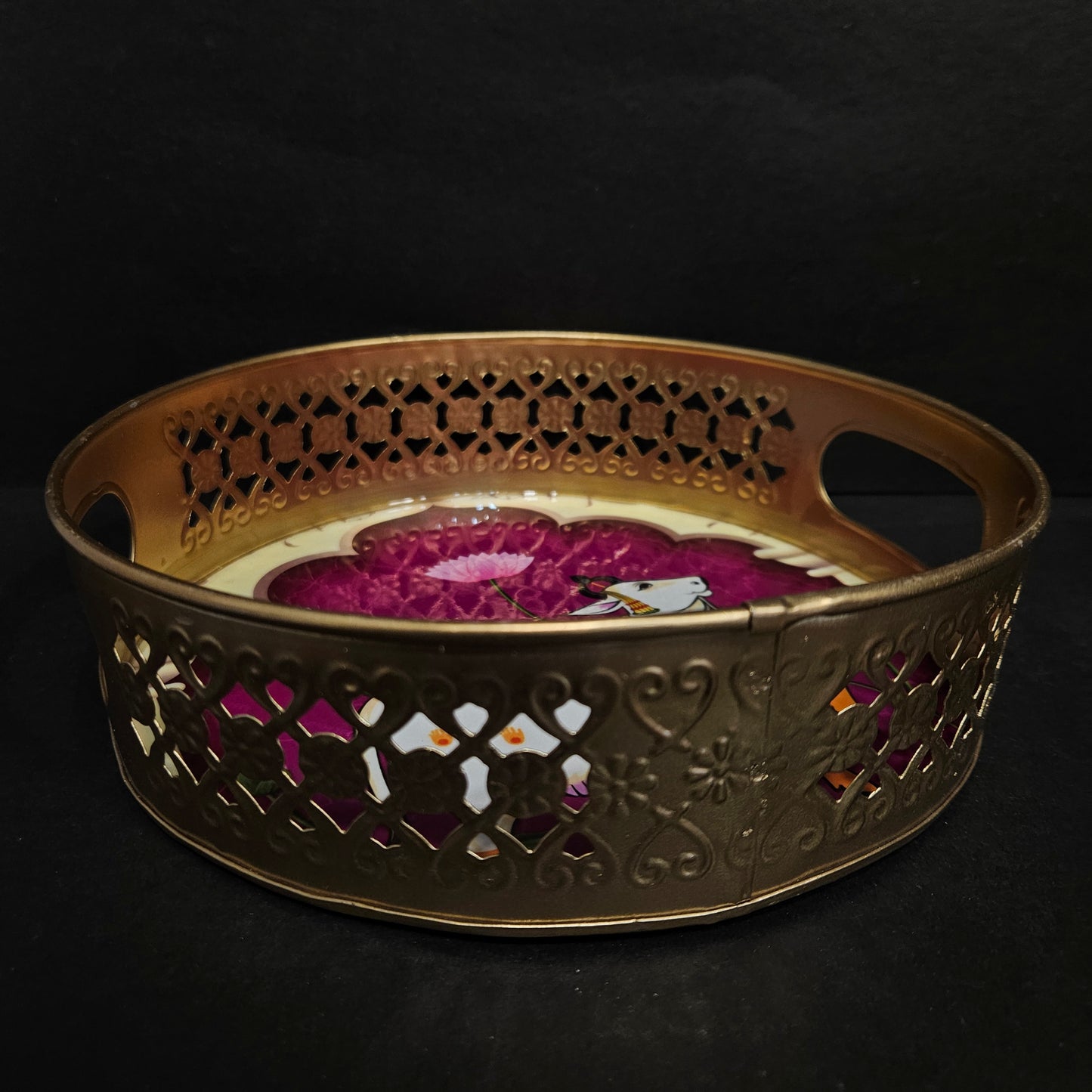 Round Tray Gai Pichwai Tray Best for Home Decor Wedding Gift Diwali Gift and For Multiuse