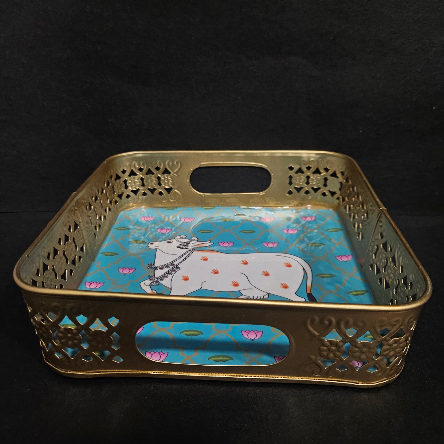 Square Gai Pichwai Tray Best for Home Decor Wedding Gift Diwali Gift and For Multiuse