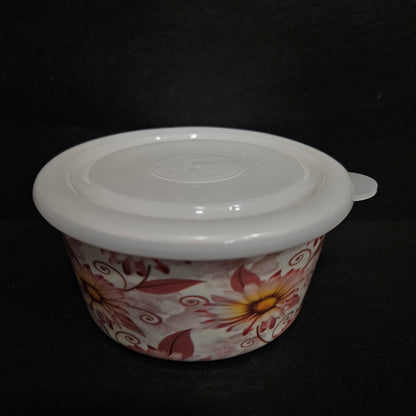 Circular Airtight Melamine Food Storage Box Container Tableware Floral Design for Snacks Dry Fruits Pickle Storage