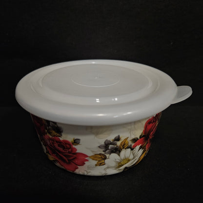 Circular Airtight Melamine Food Storage Box Container Tableware Floral Design for Snacks Dry Fruits Pickle Storage