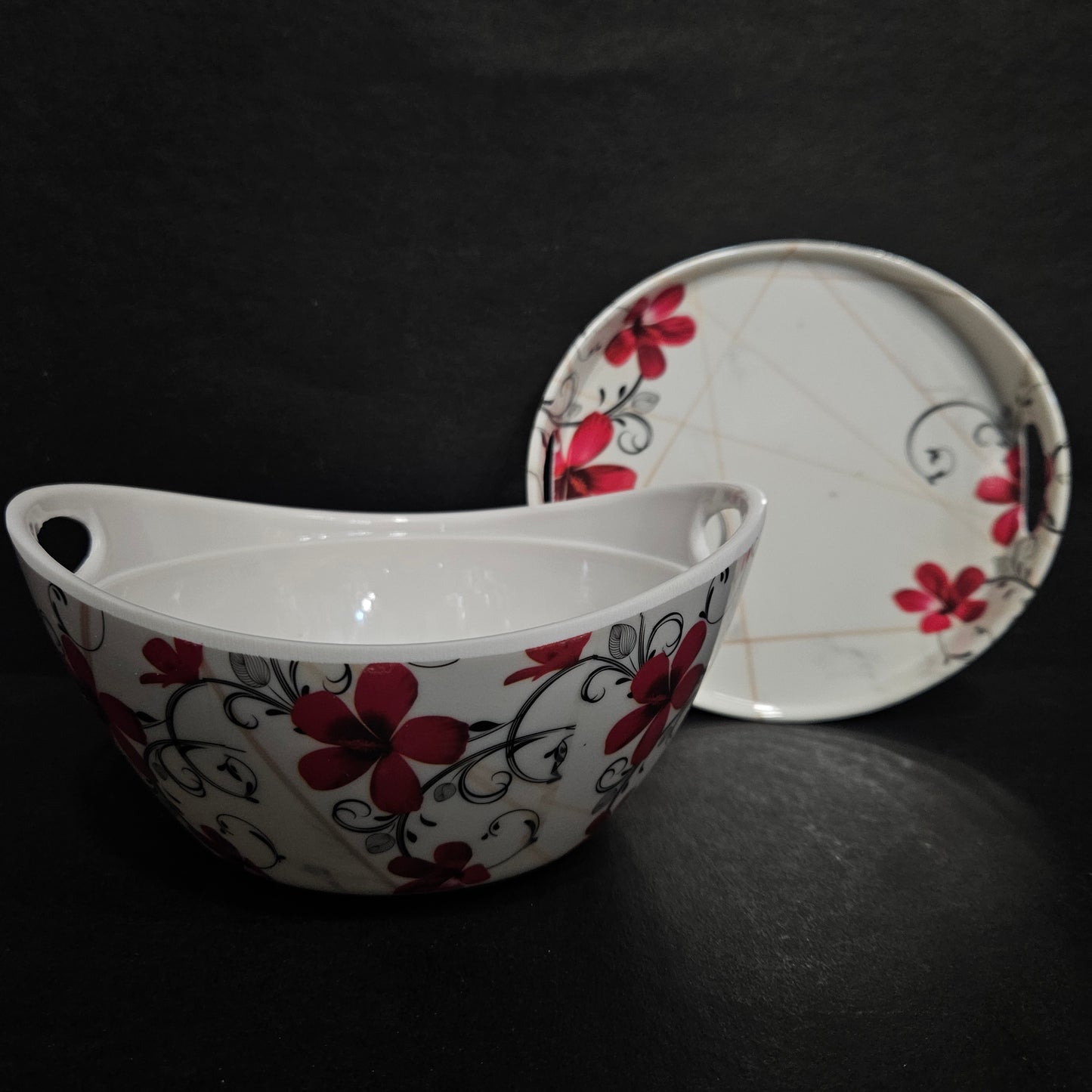 Melamine floweral designed serving Bowl with tray to level up your dining table,perfect for daily use