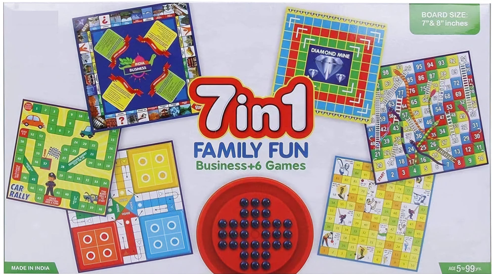 New 7 in 1 Board Game Ludo Snakes and Ladders Business Car Rally Diamond Mine Cricket for Family Party