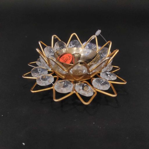 brass coated crystal lotus shaped diya