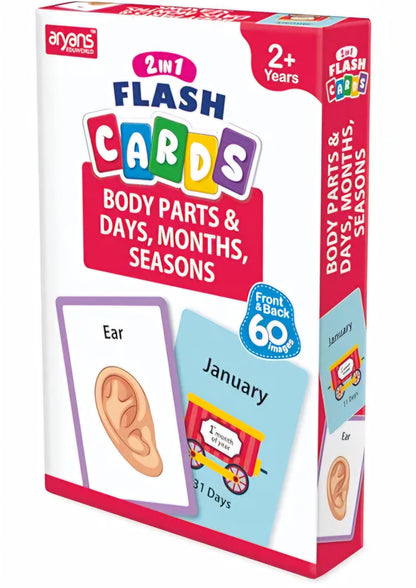 2 in 1 Flash Cards Pack of 6 Set of 6 Flash Cards 180 Cards Front and Back Alphabets Shapes Body Parts Seasons Birds and Many More Perfect Learning Tool for Kids