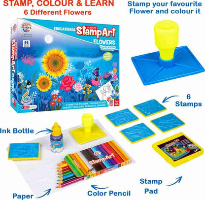 Educational Art and Craft Stamp Art Flower Big with 12 Different Flower Stamps for Kids Ages 4