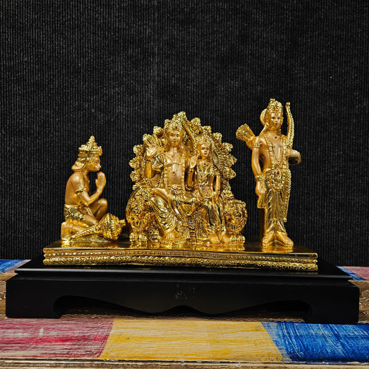 Handcrafted Resin Shri Ram Darbar Statue Hindu Religious Gold Plated Figurine Decor God Murti for Pooja Temple Worshiping God and Home Decor