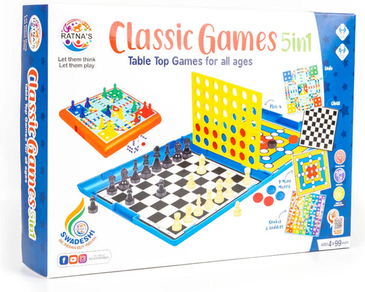 Classic Games 5 in 1 Table Top Board Games for All Ages