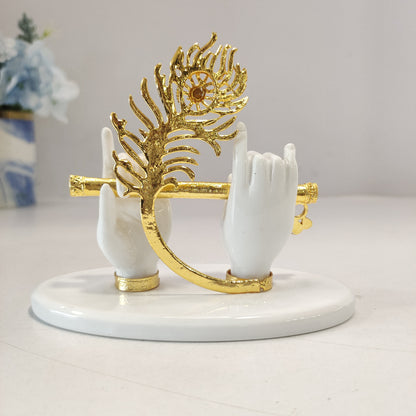 White and gold Krishna ji hands showpiece 3 inch