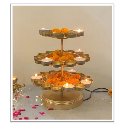 3 step Rotating Electric Diya metal Stand For diwali