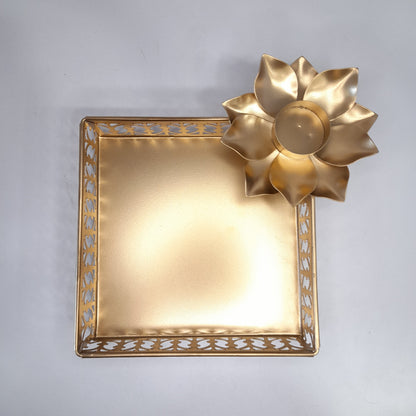 Gold Metal Tray For Diwali Gift