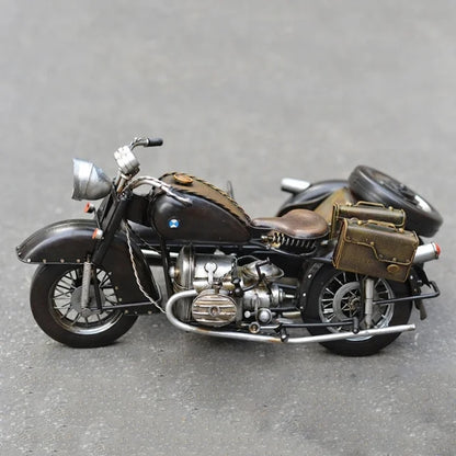 Iron Metal Military Motorbike Model Handmade with Three Wheels Vintage Metal Crafts Motorcycle