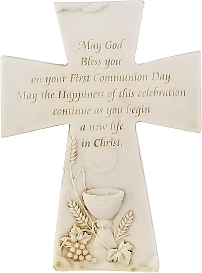 Stand Resin Cross with The Symbol of The Communion Resin Chalice Home Decorative Gift Favor 1st Communion Baptism