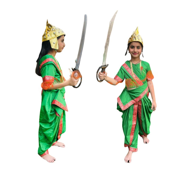 Marathi Saree / Rani lakshmi Bai costume (Green)- without accessories - 6-8 Years/28